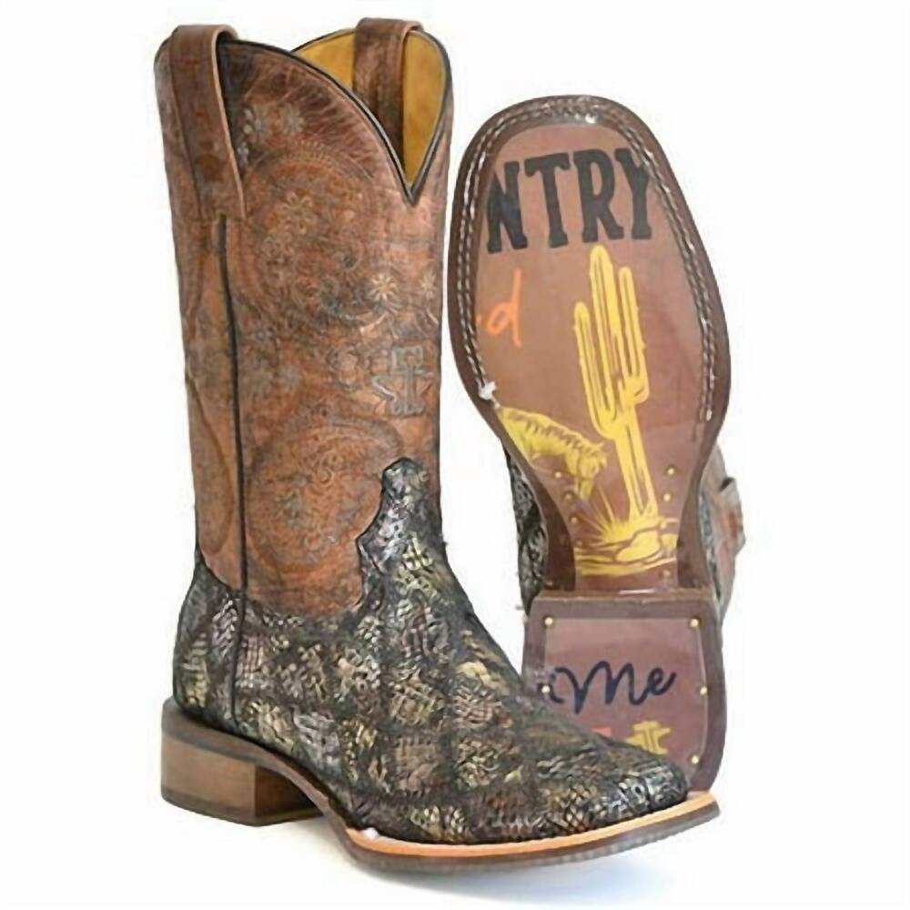 NEW TIN HAUL women's paisley python boot in brown